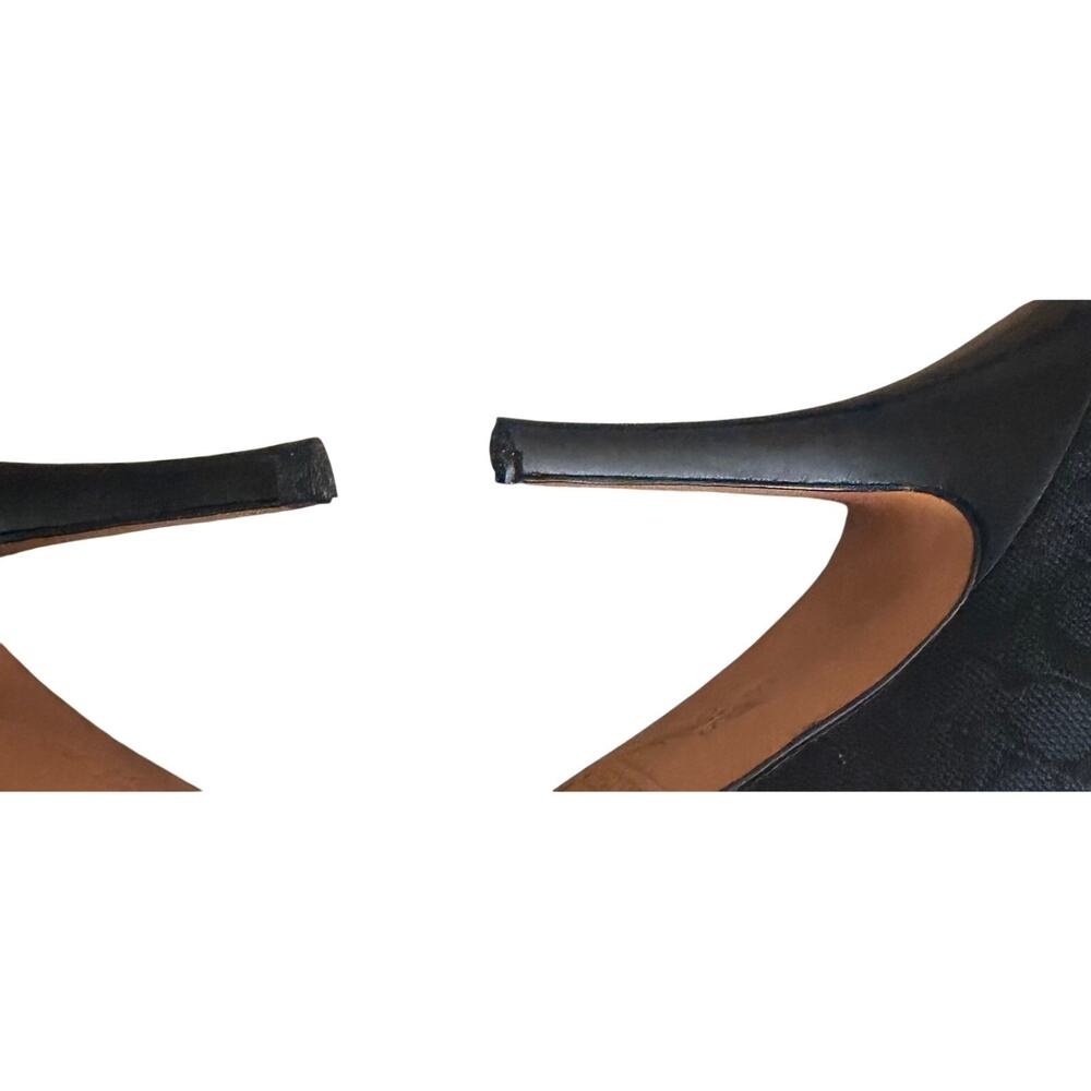 Coach Black Pointed Toe Heels Size 5.5 B Logo Fabric Kitten Heel Women Flaw - Picture 9 of 10